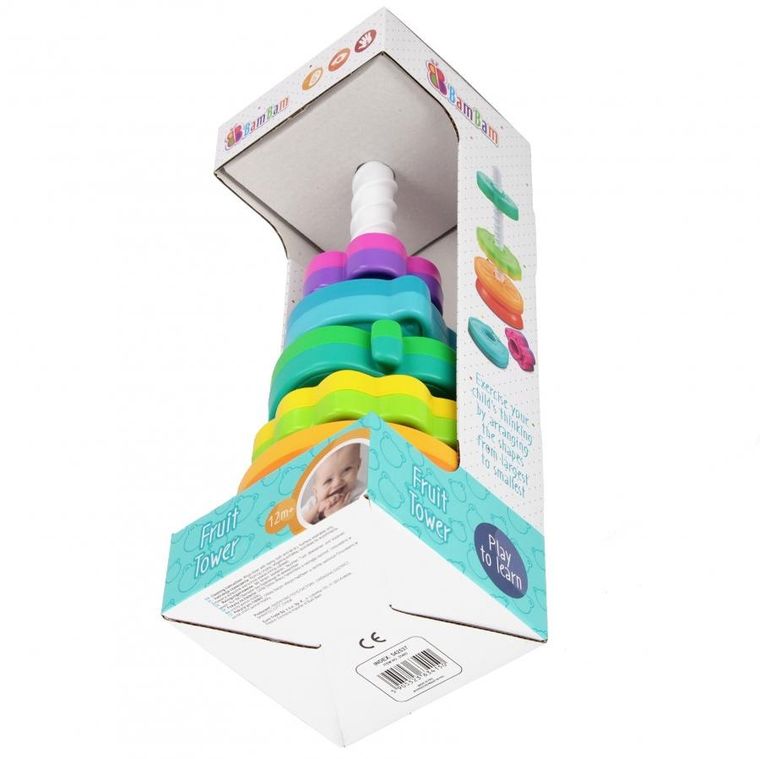 Bam Bam, tęczowa spirala, piramidka, owoce