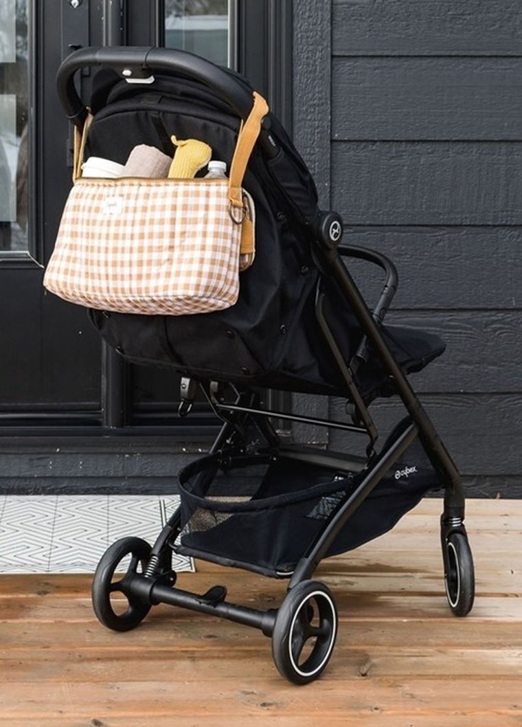 3 Sprouts, Quilted Gingham, organizer do wózka, mustard