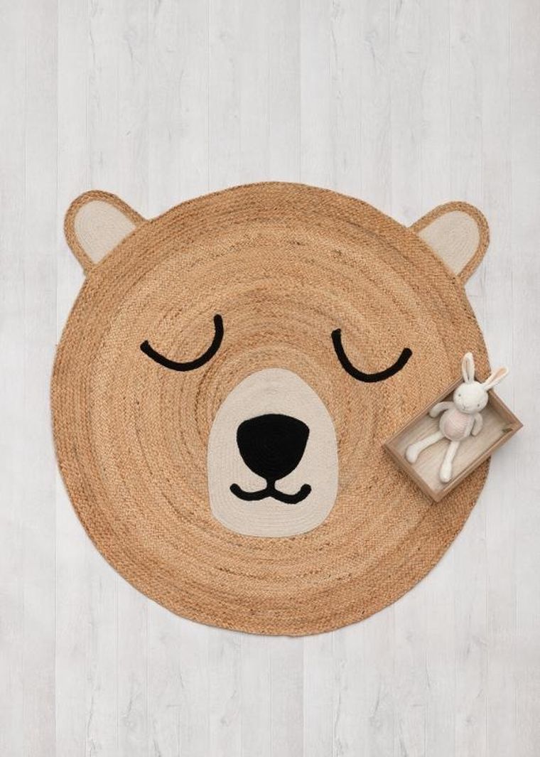 4living, dywanik jutowy z misiem, 120 cm