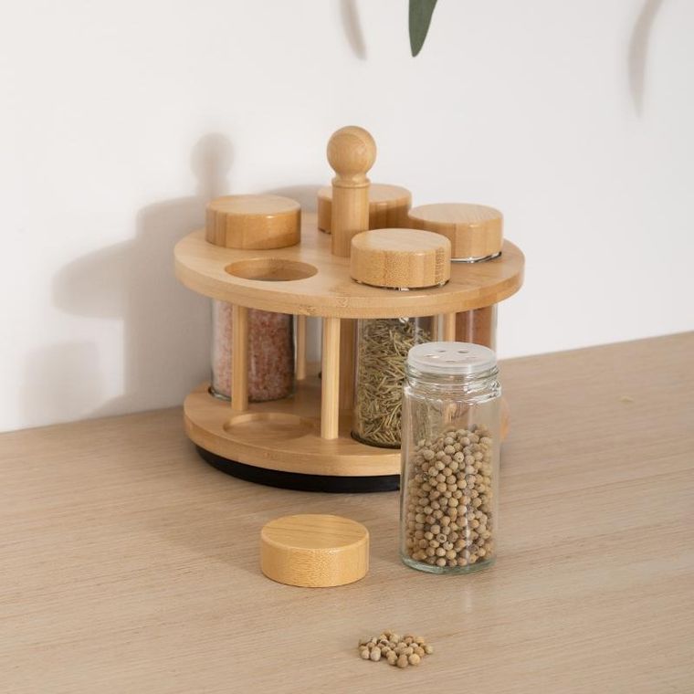 5five Simply Smart, Cozy, obrotowy pojemnik na przyprawy, 4 szklane słoiczki
