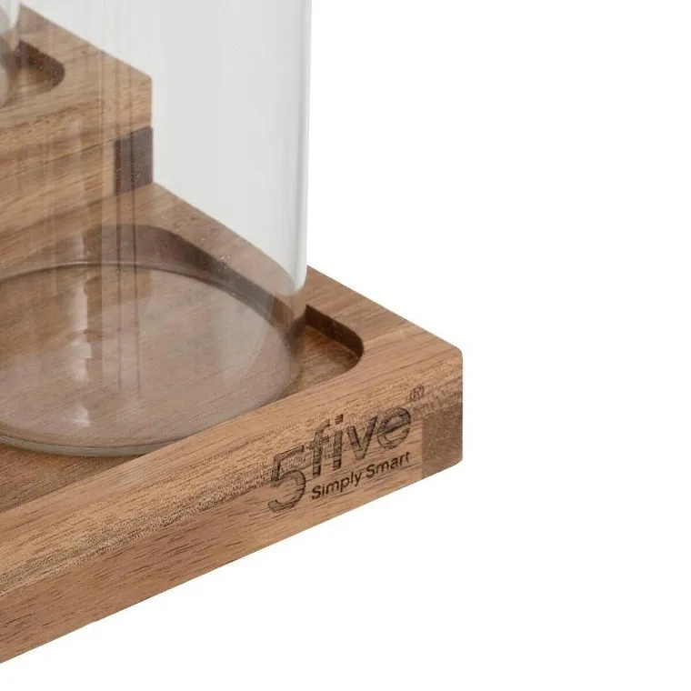 5five Simply Smart, Harmony, słoiki na przyprawy na drewnianej półce, 9 szt., 180 ml