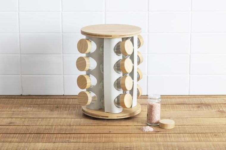 5five Simply Smart, obrotowy stojak na przyprawy z 13 słoikami z bambusowymi zakrętkami, Sensia