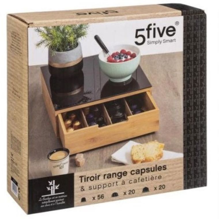 5five Simply Smart, pojemnik bambusowy na kapsułki do kawy, deska, 30-30-10 cm