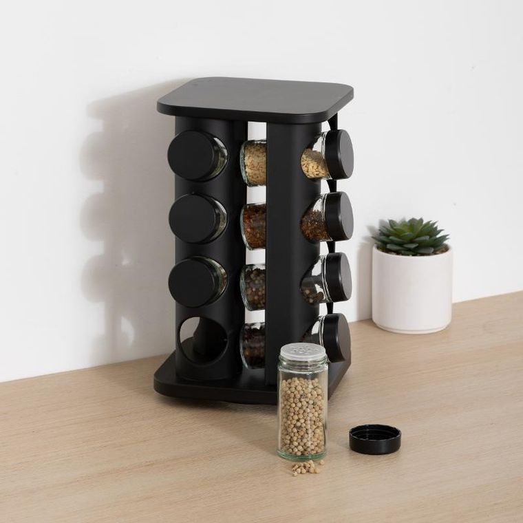 5five Simply Smart, Rota, organizer na przyprawy ze szklanymi słoikami, metalowy, 16 szt.