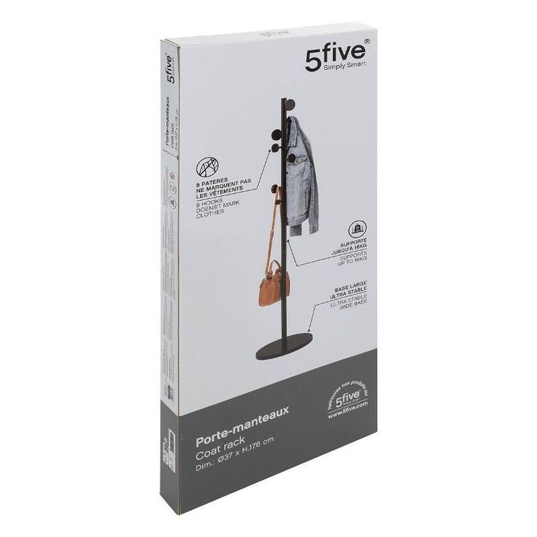 5five Simply Smart, stojący wieszak na ubrania, czarny, 8 haczyków