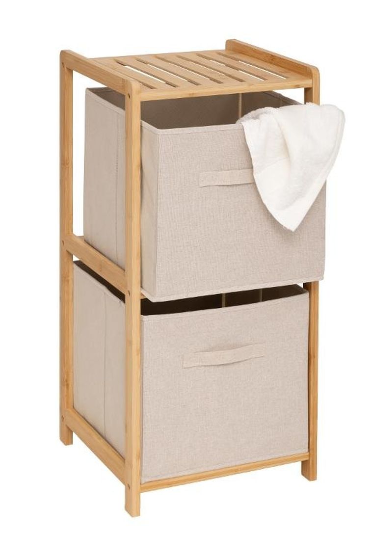 5five Simply Smart, Tidy, regał bambusowy z dwoma materiałowymi koszami, 34,7-33-77,5 cm