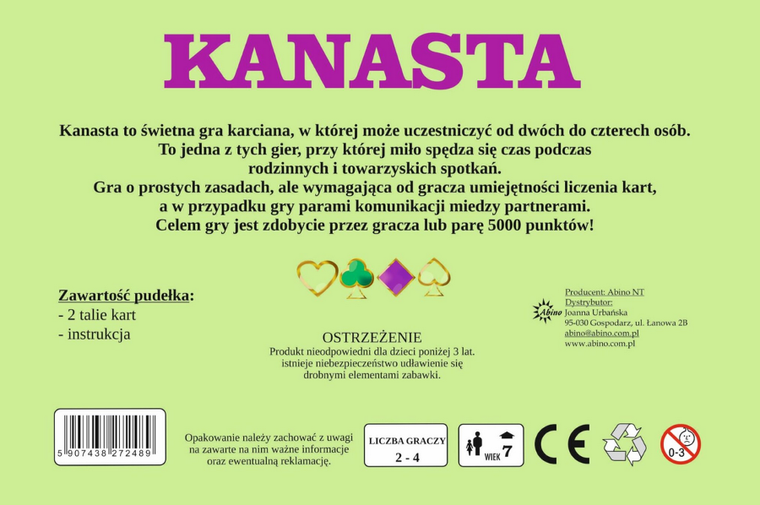Abino, karty do gry w kanastę