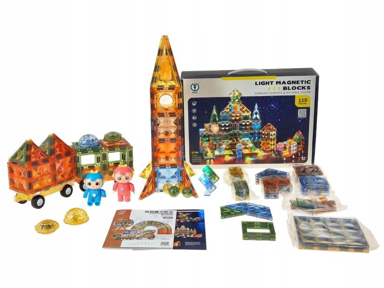 Adar, klocki magnetyczne ze światłem, 110 elementów