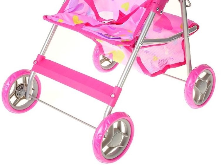 Adar, wózek dla lalek, w kolorowe serduszka, różowy