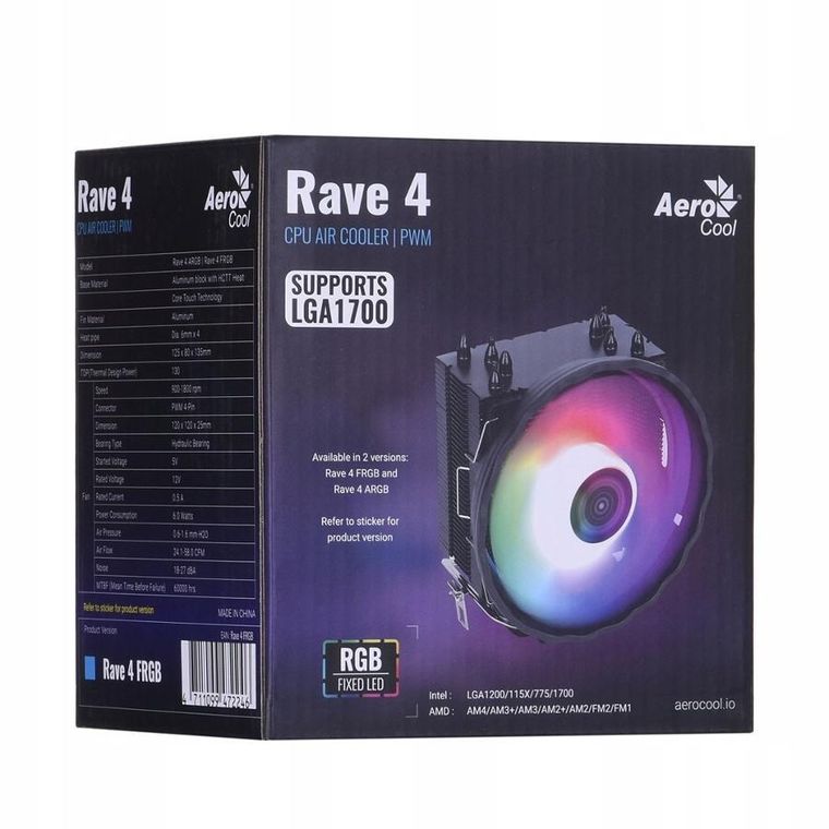 Aerocool, chłodzenie, PGS RAVE 4 FRGB PWM 4P