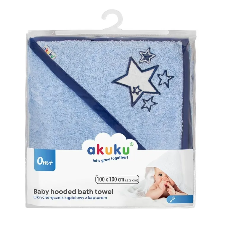 Akuku, Gwiazdki, okrycie kąpielowe, niebieskie, 100-100 cm