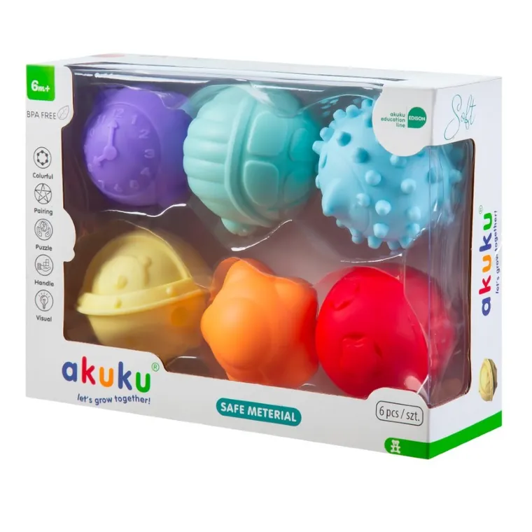 Akuku, miękkie piłeczki sensoryczne, 6 szt.