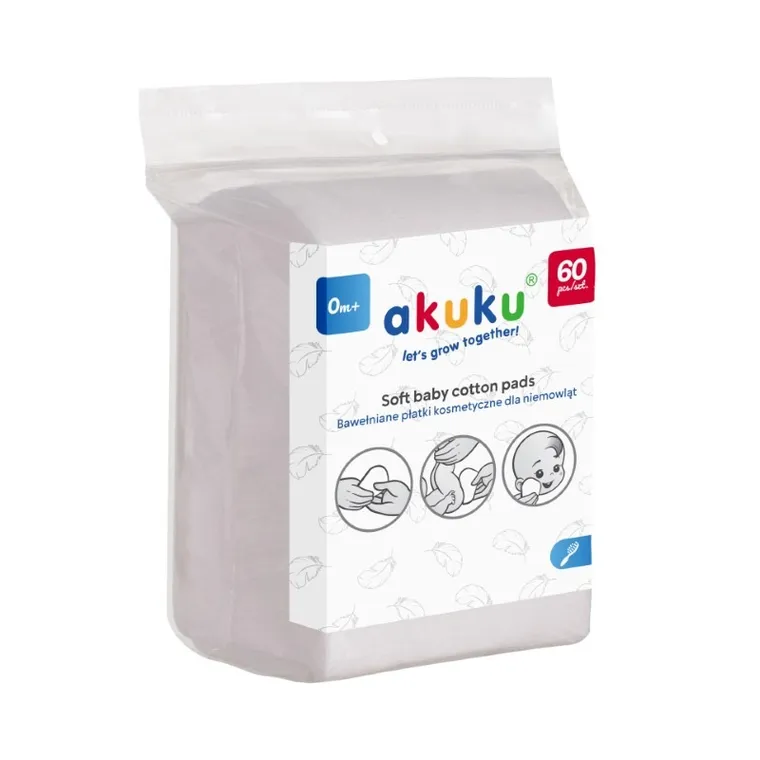 Akuku, płatki kosmetyczne dla niemowląt, 60 szt.