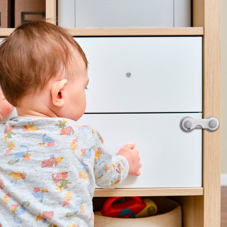 Akuku, zabezpieczenia uniwersalne do szafek, szare, 9 cm