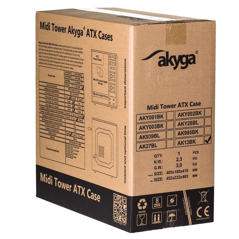 Akyga, obudowa komputerowa, AK13BK, ATX, Micro ATX, Mini ATX, Mini ITX, czarny