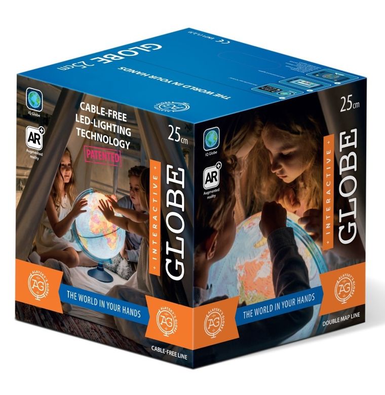 Alaysky, globus o średnicy 25 cm z mapą fizyczną, polityczną i aplikacją