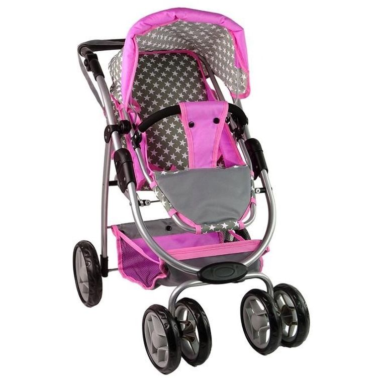 Alice, wózek dla lalek 2w1, spacerówka gondola, torba, gwiazdki, różowy