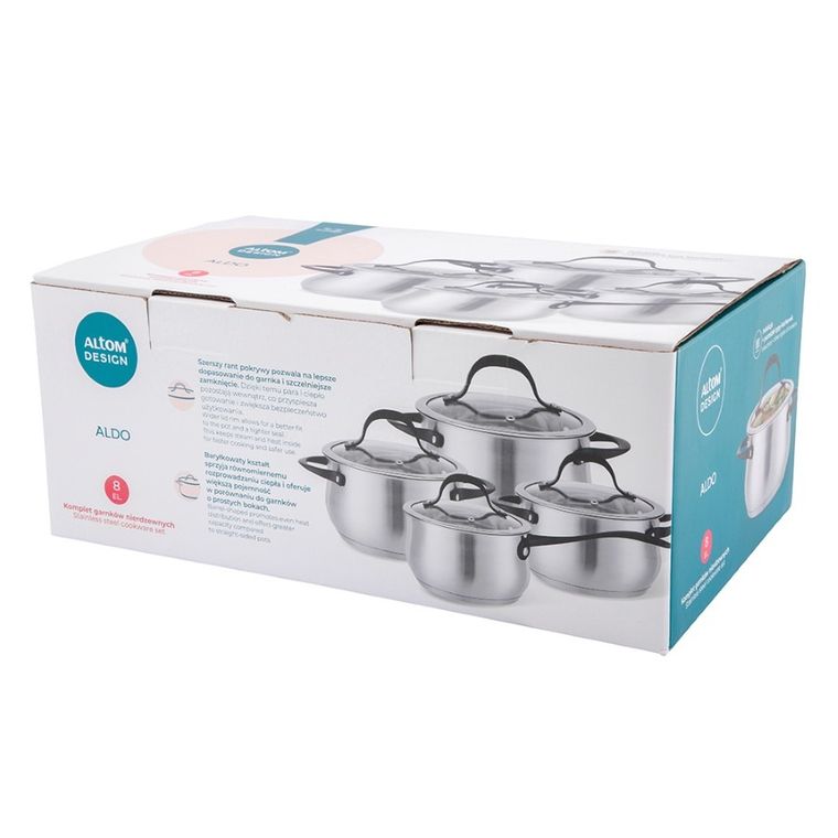 Altom Design, Aldo, komplet garnków nierdzewnych, 8 elementów