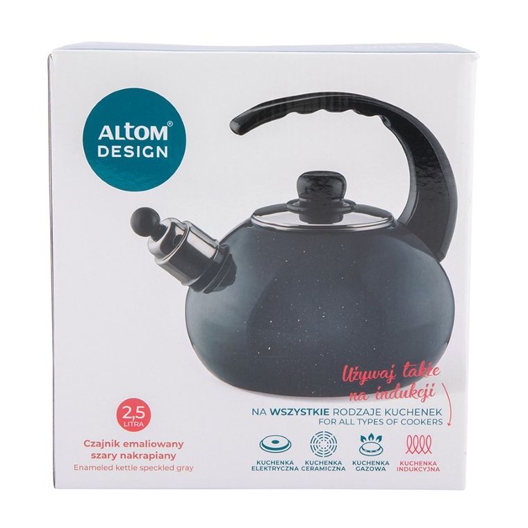 Altom Design, czajnik emaliowany, 2.5l, szary nakrapiany