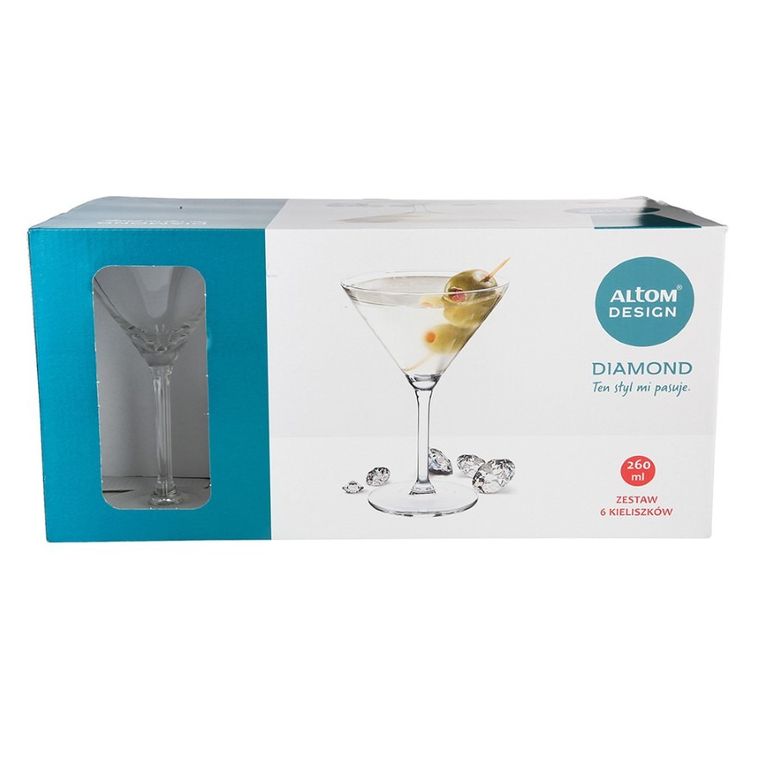 Altom Design, Diamond, komplet 6 kieliszków, Martini, 260 ml