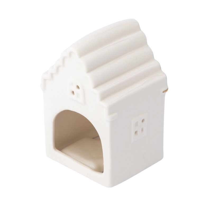 Altom Design, domek porcelanowy na t-light, 7-6-10,5 cm, biały ze złotą linią