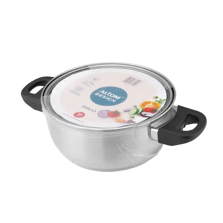 Altom Design, Emilio, garnek nierdzewny z pokrywą szklaną, 1,9l, 18 cm