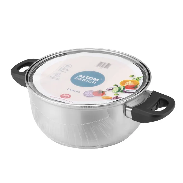 Altom Design, Emilio, garnek nierdzewny z pokrywą szklaną, 2,5l, 20 cm
