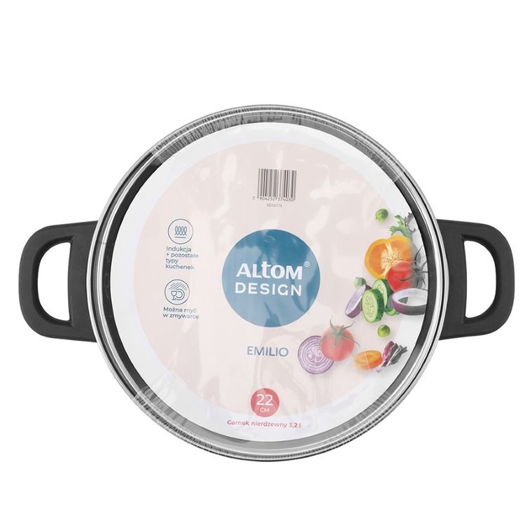 Altom Design, Emilio, garnek nierdzewny z pokrywą szklaną, 3,2l, 22 cm