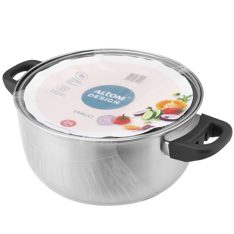 Altom Design, Emilio, garnek nierdzewny z pokrywą szklaną, 4,2l, 24 cm
