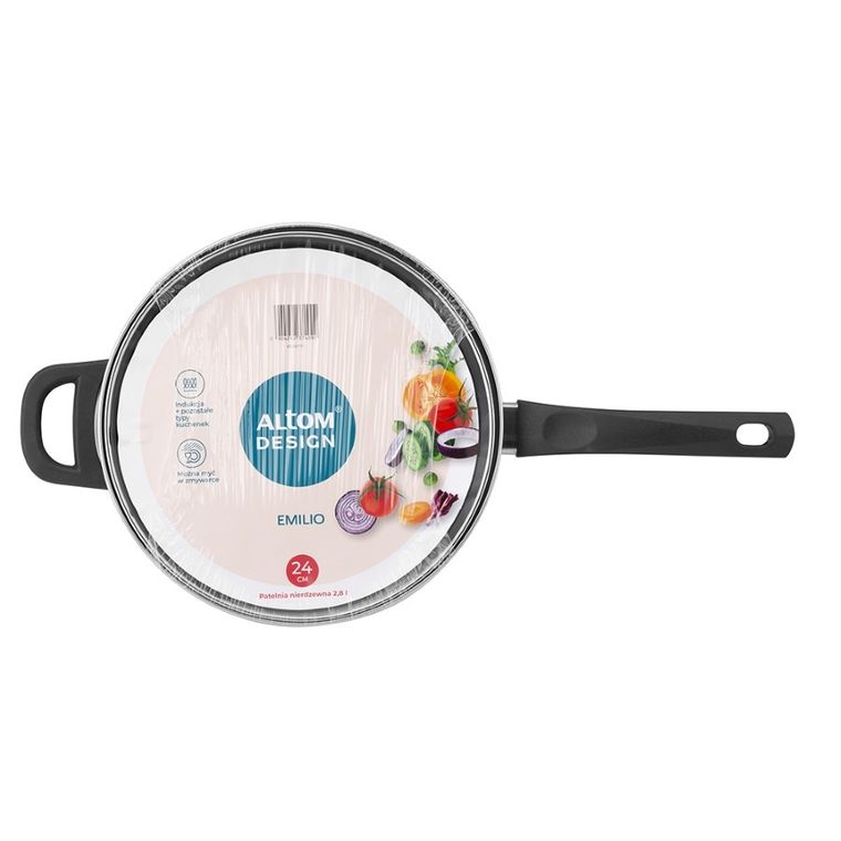 Altom Design, Emilio, patelnia nierdzewna z pokrywą szklaną, 2,8l, 24 cm
