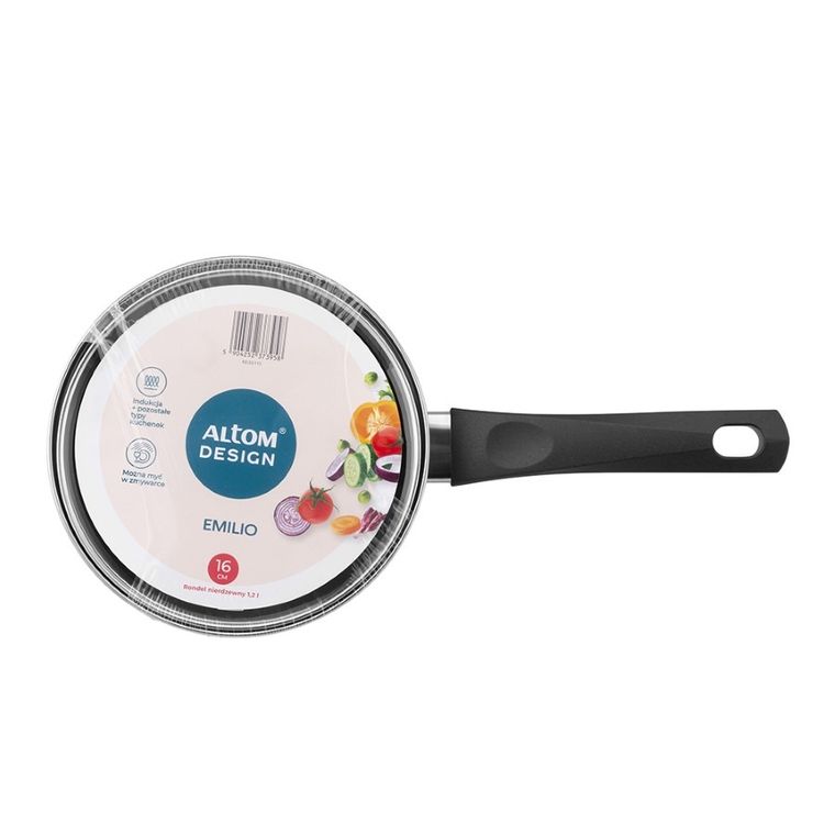 Altom Design, Emilio, rondel nierdzewny z pokrywą szklaną, 1,2l, 16 cm