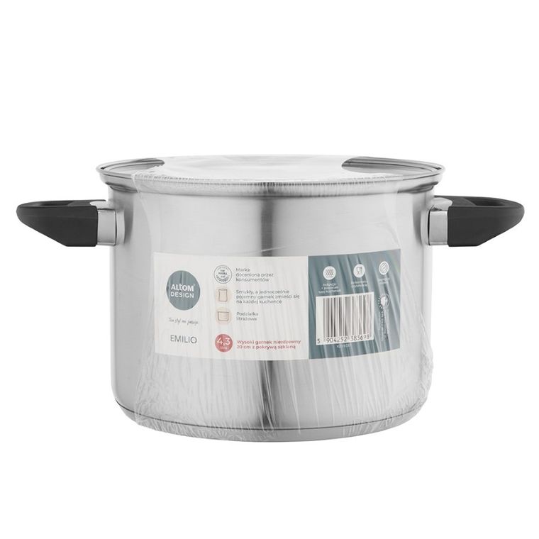 Altom Design, Emilio, wysoki garnek nierdzewny z pokrywą szklaną, 4,3l 20 cm