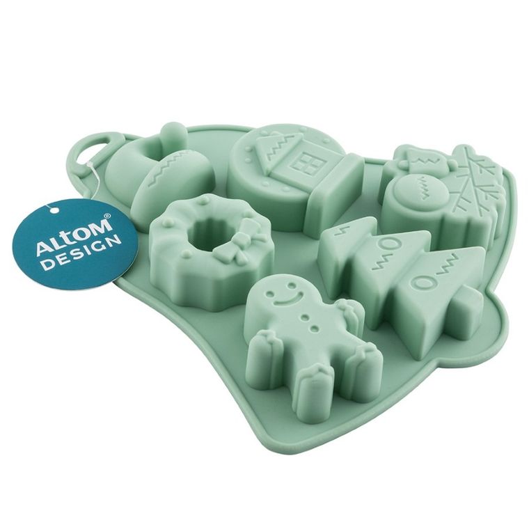 Altom Design, forma silikonowa do pieczenia ciasteczek dzwonek, 20,5-19,5-2,5 cm, szałwia