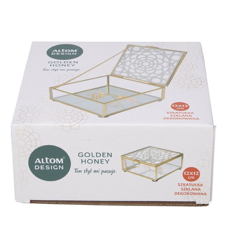 Altom Design, Golden honey, szkatułka szklana, 12-12 cm