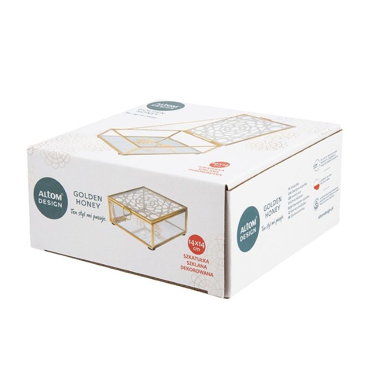 Altom Design, Golden honey, szkatułka szklana, 14-14 cm