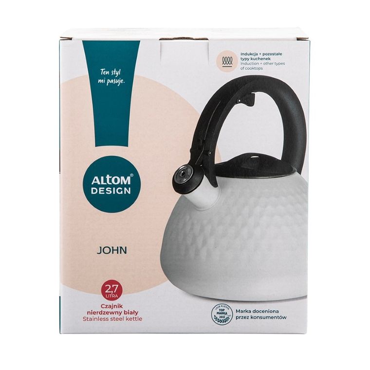 Altom Design, John, czajnik nierdzewny, biały, 2,7l