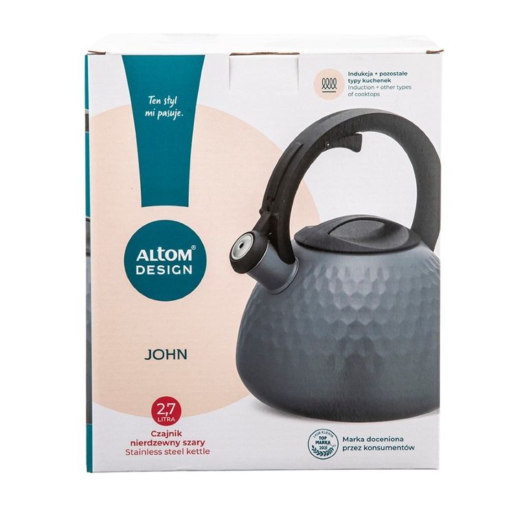 Altom Design, John, czajnik nierdzewny, szary 2,7l