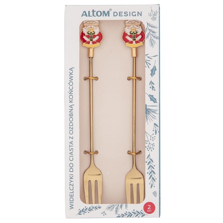 Altom Design, komplet 2 widelczyków do ciasta z ozdobną końcówką, Mikołaj, złoty