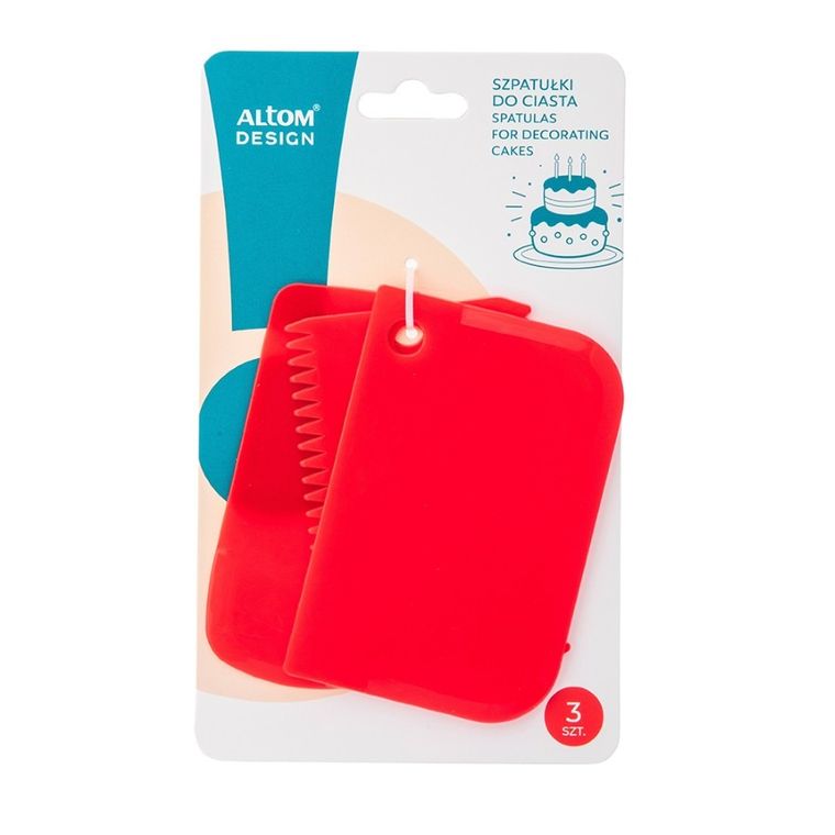 Altom Design, komplet 3 szpatułek do dekoracji tortu/ciasta, czerwony