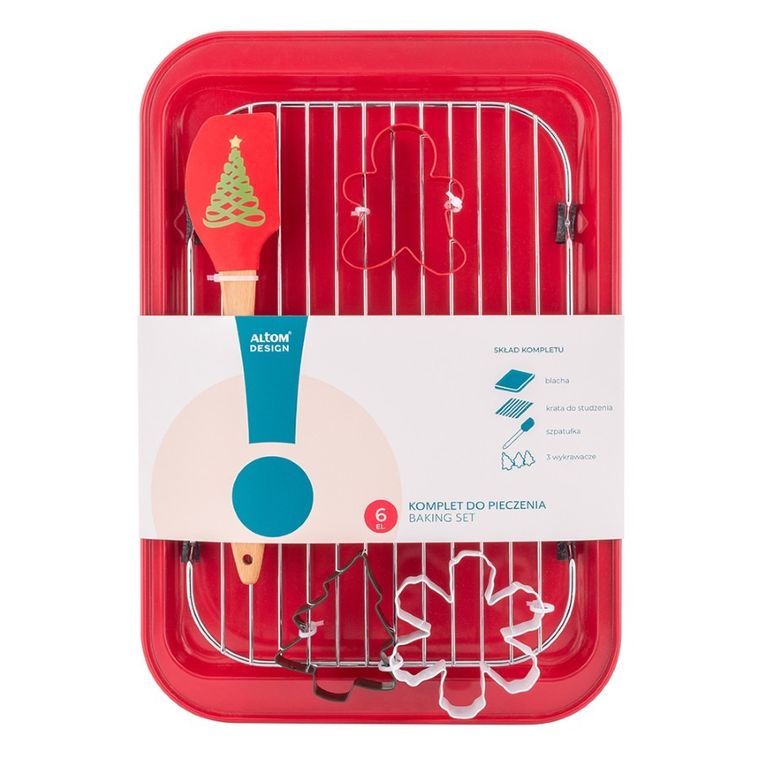Altom Design, komplet do pieczenia: blacha, krata do studzenia, szpatułka, 3 wykrawacze, święta