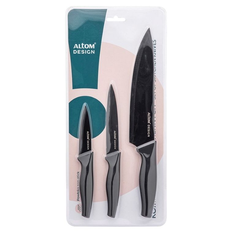 Altom Design, komplet noży kuchennych, powłoka non-stick, czarne, 3 szt.