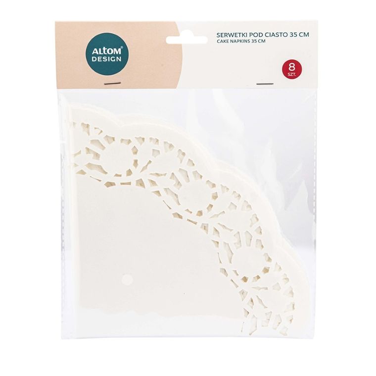 Altom Design, komplet serwetek pod ciasto, okrągłych, papierowych, biały, 35 cm, 8 szt.