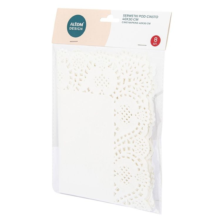 Altom Design, komplet serwetek pod ciasto, prostokątnych, papierowych, biały, 40-30 cm, 8 szt.