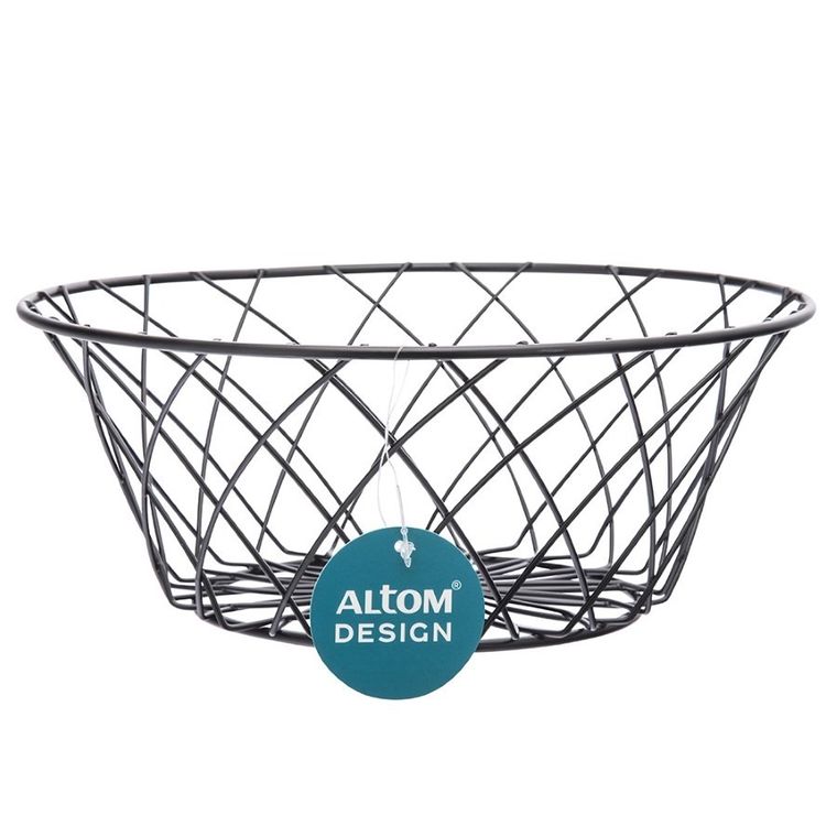 Altom Design, koszyk na owoce, metalowy okrągły, 25-10 cm, czarny, kwiat