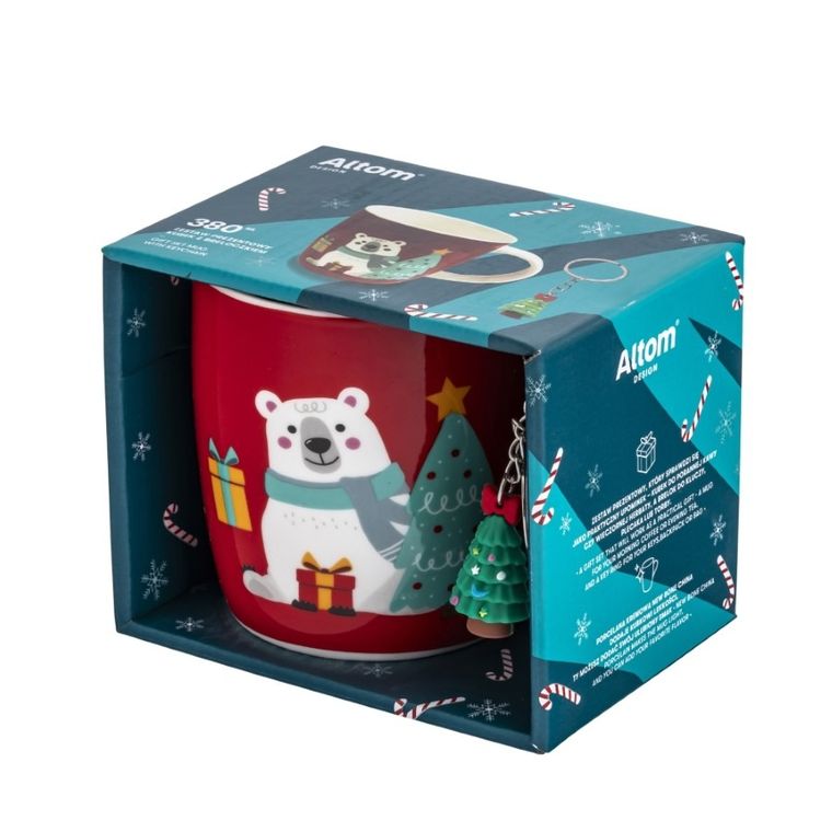 Altom Design, kubek, 380 ml, niedźwiadek z brelokiem choinka, 9-8 cm