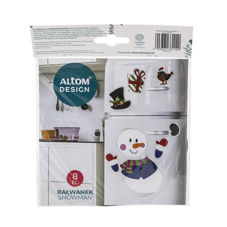 Altom Design, magnes na lodówkę, 38-38 cm, bałwan