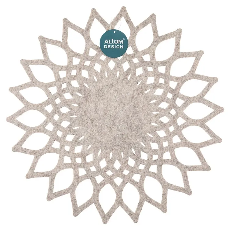 Altom Design, mata filcowa, okragła, beżowy kwiat, 38 cm