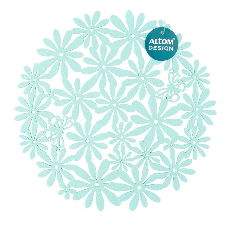 Altom Design, mata filcowa, okrągła, kwiaty, miętowa, 30 cm