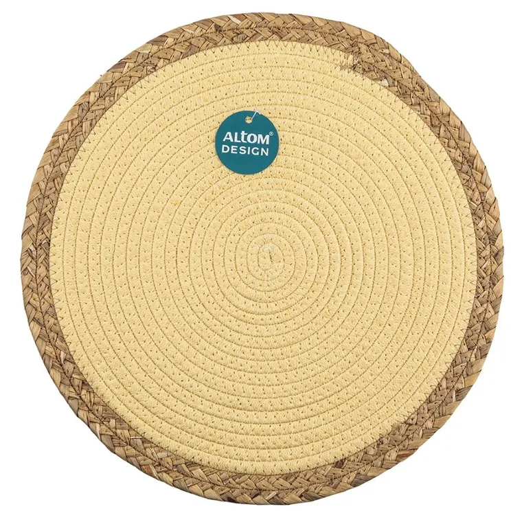 Altom Design, mata okrągła z bawełnianego sznurka, żółta, 38 cm