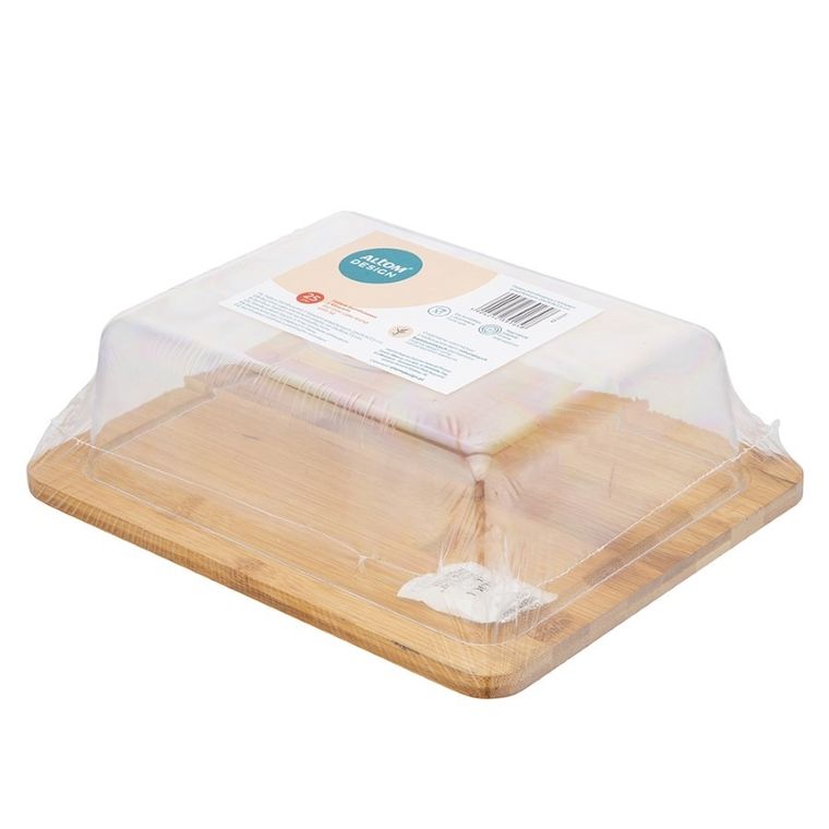 Altom Design, patera bambusowa z kloszem plastikowym, 25-19.5-7.5 cm